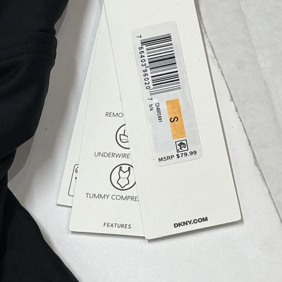 DKNY One Piece Swimsuit Womens S Ruffle Plunge Black‎ Ruched Waist - Picture 4 of 5